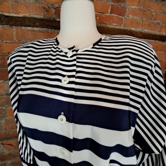 VTG Mollie Parnis Jumpsuit Navy White Stripes Belt Dolman Sleeves 1970s Size S - Picture 3 of 11